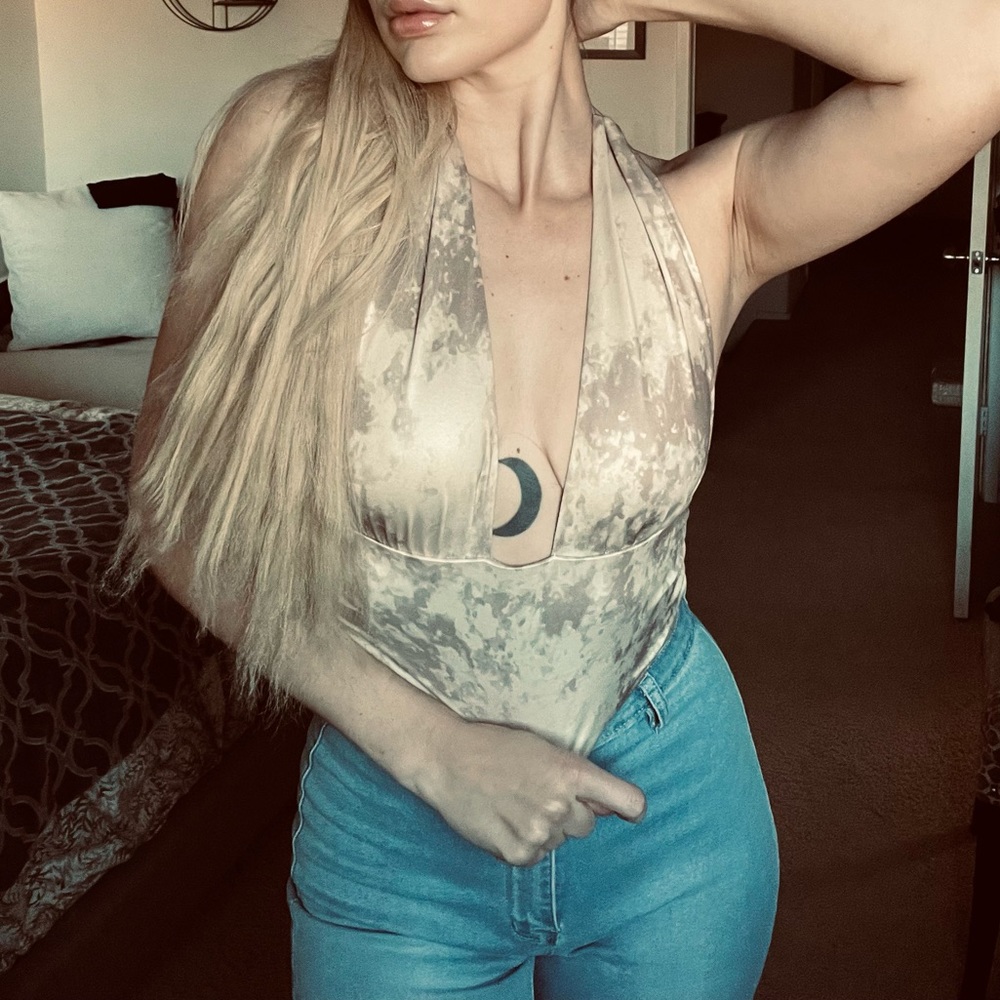 Nude/sand brown colored halter tie top